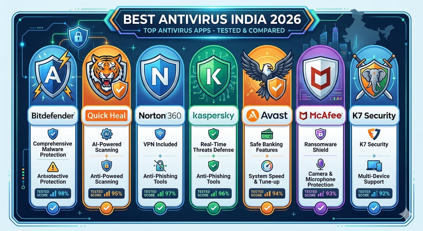 best antivirus India 2026 - top antivirus apps tested and compared
